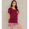 image:imageWiWi Womens Pajamas Set Bamboo Viscose Super Soft Short Sleeve Top Ruffle Shorts Sleepwear Cooling Pj Sets SXXLCwine Stripe