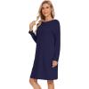 image:imageWiWi Womens Viscose from Bamboo Nightgowns Long Sleeve Cooling Crewneck Sleepshirts Casual Gown Super Soft Sleep Shirt SXXLDnavy