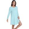 image:imageWiWi Womens Viscose from Bamboo Nightgowns Long Sleeve Cooling Crewneck Sleepshirts Casual Gown Super Soft Sleep Shirt SXXLFaqua