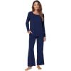 image:imageWiWi Bamboo Viscose Pajamas Sets for Women Lace Trim Long Sleeve Sleepwear Lounge Sets Plus Size Pjs with pockets S4XBnavy