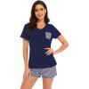 image:imageWiWi Womens Pajamas Set Bamboo Viscose Super Soft Short Sleeve Top Ruffle Shorts Sleepwear Cooling Pj Sets SXXLCnavy Stripe