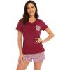 image:imageWiWi Womens Pajamas Set Bamboo Viscose Super Soft Short Sleeve Top Ruffle Shorts Sleepwear Cooling Pj Sets SXXLCwine Stripe