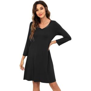 image:imageWiWi Bamboo Viscose Nightgowns for Women Cool Sleep Shirt Super Soft Long Sleeve Lightweight Plus Size Nightshirt S4XAblack