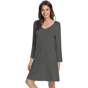 image:imageWiWi Bamboo Viscose Nightgowns for Women Cool Sleep Shirt Super Soft Long Sleeve Lightweight Plus Size Nightshirt S4XAcharcoal