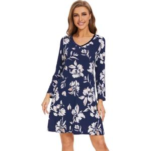 image:imageWiWi Bamboo Viscose Nightgowns for Women Cool Sleep Shirt Super Soft Long Sleeve Lightweight Plus Size Nightshirt S4XAnavy Floral