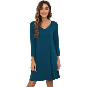 image:imageWiWi Bamboo Viscose Nightgowns for Women Cool Sleep Shirt Super Soft Long Sleeve Lightweight Plus Size Nightshirt S4XApeacock Blue