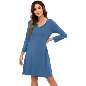 image:imageWiWi Bamboo Viscose Nightgowns for Women Cool Sleep Shirt Super Soft Long Sleeve Lightweight Plus Size Nightshirt S4XAprussian Blue