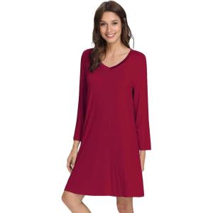 image:imageWiWi Bamboo Viscose Nightgowns for Women Cool Sleep Shirt Super Soft Long Sleeve Lightweight Plus Size Nightshirt S4XAwine Red