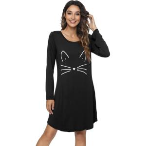 image:imageWiWi Bamboo Viscose Nightgowns for Women Cool Sleep Shirt Super Soft Long Sleeve Lightweight Plus Size Nightshirt S4XBblackCat