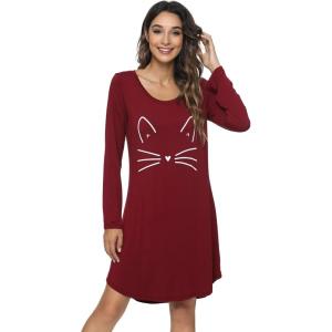 image:imageWiWi Bamboo Viscose Nightgowns for Women Cool Sleep Shirt Super Soft Long Sleeve Lightweight Plus Size Nightshirt S4XBwineCat