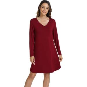 image:imageWiWi Bamboo Viscose Nightgowns for Women Cool Sleep Shirt Super Soft Long Sleeve Lightweight Plus Size Nightshirt S4XCwine