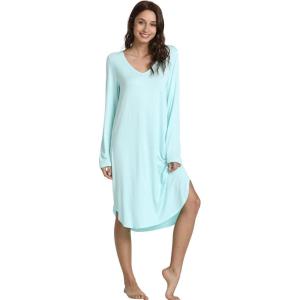 image:imageWiWi Bamboo Viscose Nightgowns for Women Soft Long Sleeve Sleep Shirt Nightshirts Cooling Pajamas Sleepwear S4XAaqua