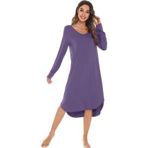 image:imageWiWi Bamboo Viscose Nightgowns for Women Soft Long Sleeve Sleep Shirt Nightshirts Cooling Pajamas Sleepwear S4XAlavender