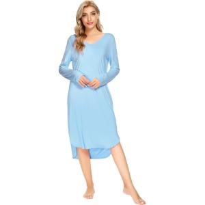 image:imageWiWi Bamboo Viscose Nightgowns for Women Soft Long Sleeve Sleep Shirt Nightshirts Cooling Pajamas Sleepwear S4XApale Blue