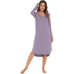 image:imageWiWi Bamboo Viscose Nightgowns for Women Soft Long Sleeve Sleep Shirt Nightshirts Cooling Pajamas Sleepwear S4XAviolet