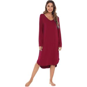 image:imageWiWi Bamboo Viscose Nightgowns for Women Soft Long Sleeve Sleep Shirt Nightshirts Cooling Pajamas Sleepwear S4XAwine
