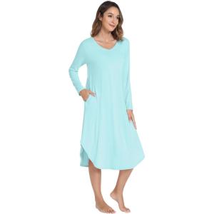 image:imageWiWi Bamboo Viscose Nightgowns for Women Soft Long Sleeve Sleep Shirt Nightshirts Cooling Pajamas Sleepwear S4XEaqua