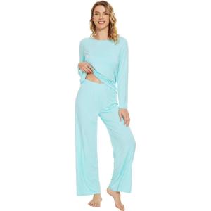 image:imageWiWi Bamboo Viscose Pajama Set for Women Super Soft Long Sleeve Top with Pants Loungewear Cooling 2 Piece Pjs Sets SXXLAaqua