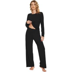 image:imageWiWi Bamboo Viscose Pajama Set for Women Super Soft Long Sleeve Top with Pants Loungewear Cooling 2 Piece Pjs Sets SXXLAblack