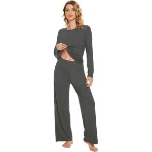 image:imageWiWi Bamboo Viscose Pajama Set for Women Super Soft Long Sleeve Top with Pants Loungewear Cooling 2 Piece Pjs Sets SXXLAcharcoal