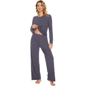 image:imageWiWi Bamboo Viscose Pajama Set for Women Super Soft Long Sleeve Top with Pants Loungewear Cooling 2 Piece Pjs Sets SXXLAdark Grey