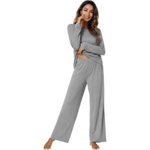 image:imageWiWi Bamboo Viscose Pajama Set for Women Super Soft Long Sleeve Top with Pants Loungewear Cooling 2 Piece Pjs Sets SXXLAheather Grey