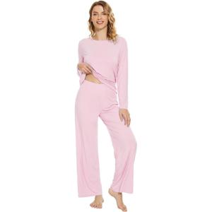 image:imageWiWi Bamboo Viscose Pajama Set for Women Super Soft Long Sleeve Top with Pants Loungewear Cooling 2 Piece Pjs Sets SXXLApink