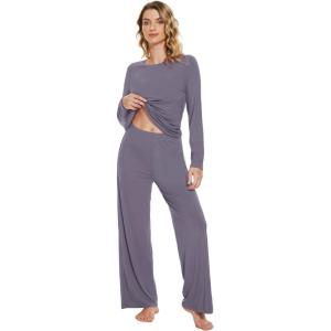 image:imageWiWi Bamboo Viscose Pajama Set for Women Super Soft Long Sleeve Top with Pants Loungewear Cooling 2 Piece Pjs Sets SXXLApurplish Grey