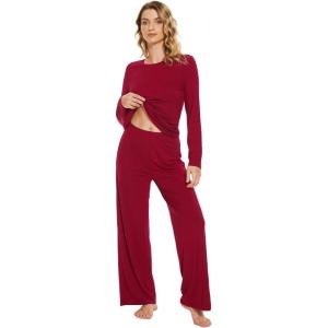image:imageWiWi Bamboo Viscose Pajama Set for Women Super Soft Long Sleeve Top with Pants Loungewear Cooling 2 Piece Pjs Sets SXXLAwine Red