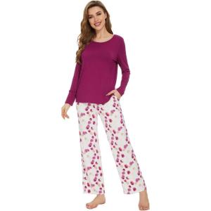 image:imageWiWi Bamboo Viscose Pajama Set for Women Super Soft Long Sleeve Top with Pants Loungewear Cooling 2 Piece Pjs Sets SXXLBpurplish Red