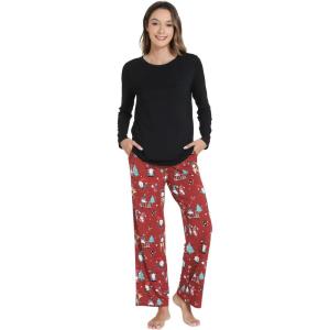 image:imageWiWi Bamboo Viscose Pajama Set for Women Super Soft Long Sleeve Top with Pants Loungewear Cooling 2 Piece Pjs Sets SXXLCblackchristmas Elk on Red