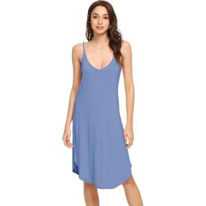 image:imageWiWi Bamboo Viscose Slip Dress for Women Cooling Dresses Super Soft Chemise Plus Size Nightgown Full Slips Babydoll S4XAfog Blue