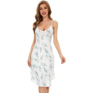 image:imageWiWi Bamboo Viscose Slip Dress for Women Cooling Dresses Super Soft Chemise Plus Size Nightgown Full Slips Babydoll S4XAleaf