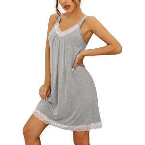 image:imageWiWi Bamboo Viscose Slip Dress for Women Cooling Dresses Super Soft Chemise Plus Size Nightgown Full Slips Babydoll S4XBheather Grey