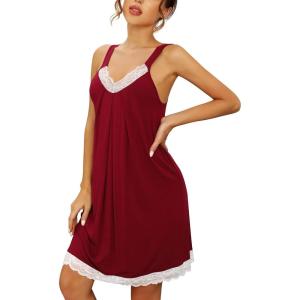 image:imageWiWi Bamboo Viscose Slip Dress for Women Cooling Dresses Super Soft Chemise Plus Size Nightgown Full Slips Babydoll S4XBwine