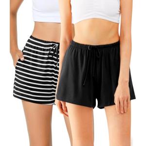image:imageWiWi Bamboo Visose Pajama Shorts for Women Soft Sleep Bottoms Plus Size Lounge Boxers Pj Sleepwear Bottom S4XDblackblack White Stripe