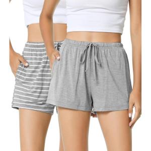 image:imageWiWi Bamboo Visose Pajama Shorts for Women Soft Sleep Bottoms Plus Size Lounge Boxers Pj Sleepwear Bottom S4XDheather Greygrey White Stripe