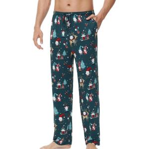 image:imageWiWi Mens Pajama Pants Soft Viscose Bamboo 1 or 2 Pack Sleep Lounge Bottoms Comfy Pj Loungewear with Pockets S4XAchristmas Elk on Green