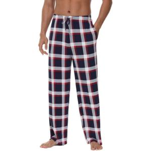 image:imageWiWi Mens Pajama Pants Soft Viscose Bamboo 1 or 2 Pack Sleep Lounge Bottoms Comfy Pj Loungewear with Pockets S4XAnavyRed Stripe Plaid