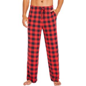 image:imageWiWi Mens Pajama Pants Soft Viscose Bamboo 1 or 2 Pack Sleep Lounge Bottoms Comfy Pj Loungewear with Pockets S4XAred Buffalo Plaid