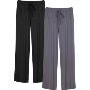 image:imageWiWi Mens Pajama Pants Soft Viscose Bamboo 1 or 2 Pack Sleep Lounge Bottoms Comfy Pj Loungewear with Pockets S4XCblackdark Grey