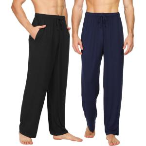 image:imageWiWi Mens Pajama Pants Soft Viscose Bamboo 1 or 2 Pack Sleep Lounge Bottoms Comfy Pj Loungewear with Pockets S4XCblacknavy