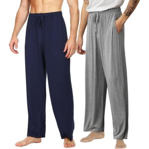 image:imageWiWi Mens Pajama Pants Soft Viscose Bamboo 1 or 2 Pack Sleep Lounge Bottoms Comfy Pj Loungewear with Pockets S4XCnavyheather Grey