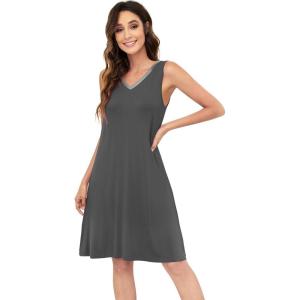 image:imageWiWi Nightgown for Women Super Soft Sleeveless Sleepwear Cool Vneck Sleep Shirts Bamboo Viscose Pj Gown S4XAiron Grey