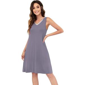 image:imageWiWi Nightgown for Women Super Soft Sleeveless Sleepwear Cool Vneck Sleep Shirts Bamboo Viscose Pj Gown S4XApurplish Grey