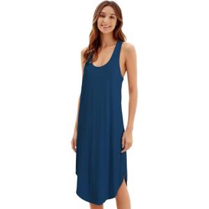 image:imageWiWi Nightgowns for Women Super Soft Sleeveless Racerback Nightgown Bamboo Viscose Plus Size Cooling Sleepshirts S4XAink Blue
