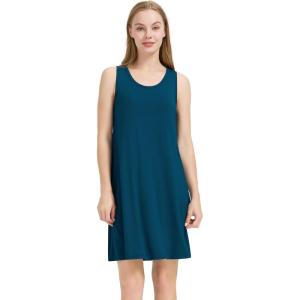 image:imageWiWi Nightgowns for Women Super Soft Sleeveless Racerback Nightgown Bamboo Viscose Plus Size Cooling Sleepshirts S4XCpeacock Blue