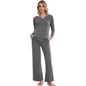 image:imageWiWi Pajamas for Women Long Sleeve Cooling Sleepwear Pants Set Super Soft Pj Viscose from Bamboo Loungewear Sets SXXLBdark Heather Grey