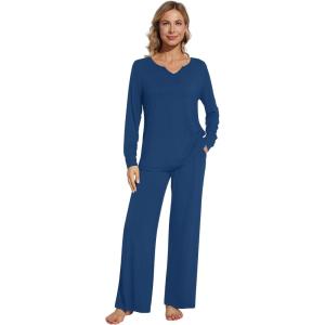 image:imageWiWi Pajamas for Women Long Sleeve Cooling Sleepwear Pants Set Super Soft Pj Viscose from Bamboo Loungewear Sets SXXLBink Blue