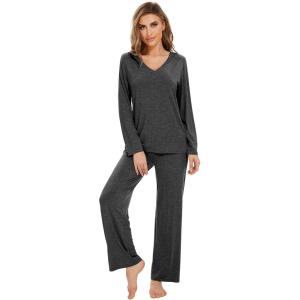 image:imageWiWi Pajamas for Women Long Sleeve Cooling Sleepwear Pants Set Super Soft Pj Viscose from Bamboo Loungewear Sets SXXLCcharcoal Heather